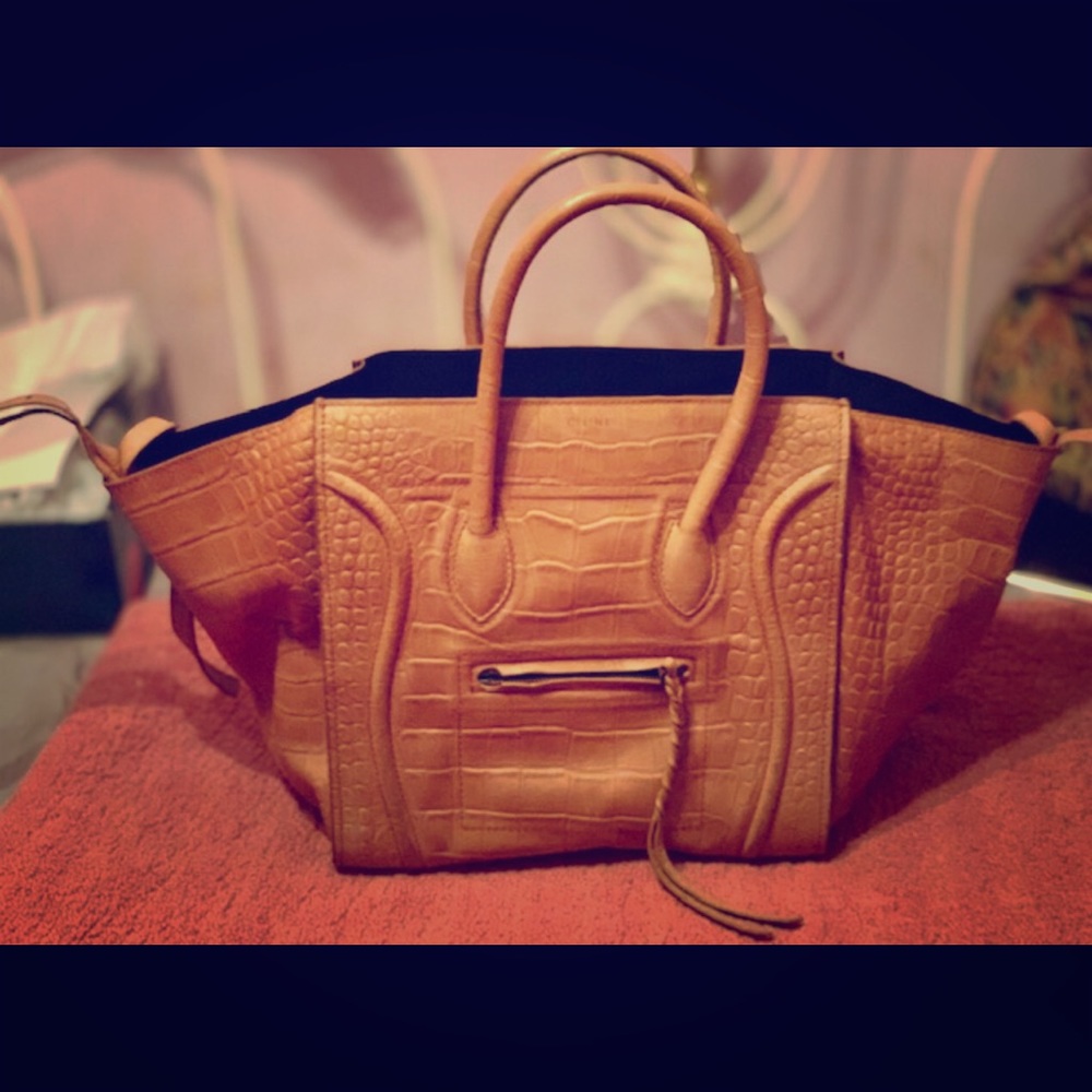 Celine Tan Embossed Crocodile Phantom Tote